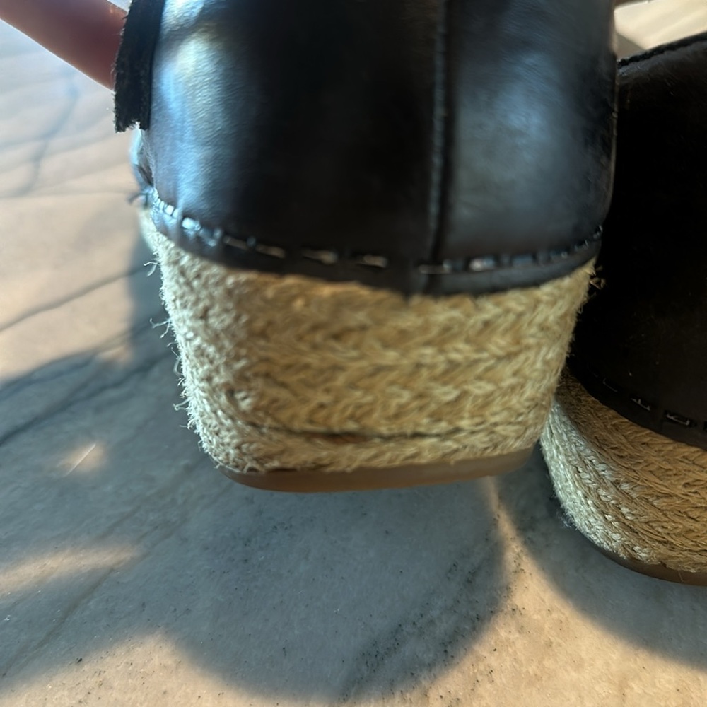 Dansko Black Leather Mary Jane Espadrille Wedges with Striped Insole - Picture 4 of 7